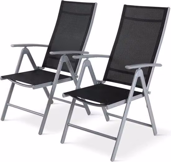 Set di 2 sedie da giardino pieghevoli in alluminio, portata 120 kg, colore nero