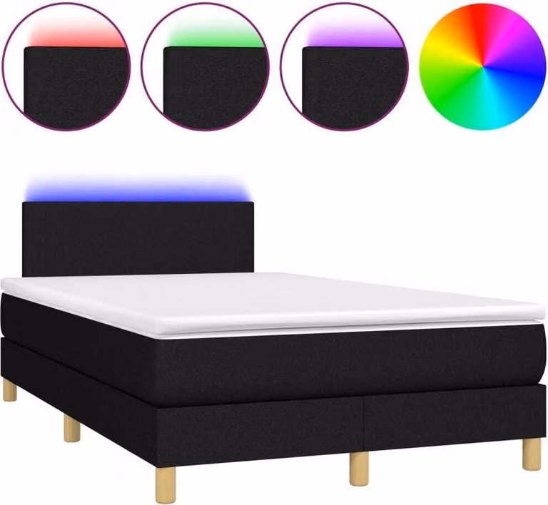Letto a Molle con Materasso e LED Nero 120x200cm in Tessuto