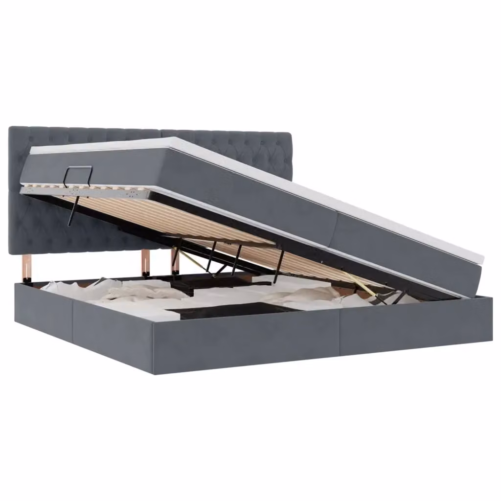 Letto con contenitore e illuminazione LED vidaXL in velluto grigio, L/P: 200 x 200 cm – 2