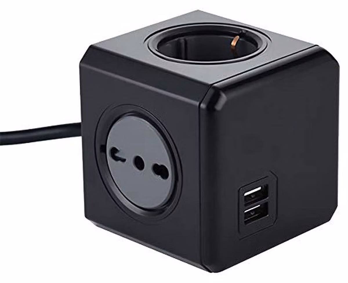 Electraline 62099, ciubotta multipresa Powercube con 4 prese e 2 porte USB da 2.1 A, confezione da 2