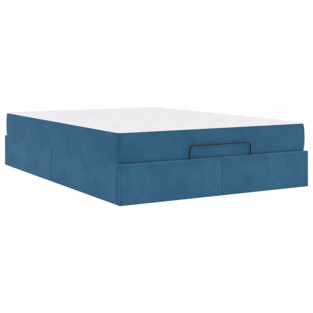 Letto moderno con struttura imbottita in velluto blu e materasso in schiuma vidaXL L/P: 160 x 200 cm – 2