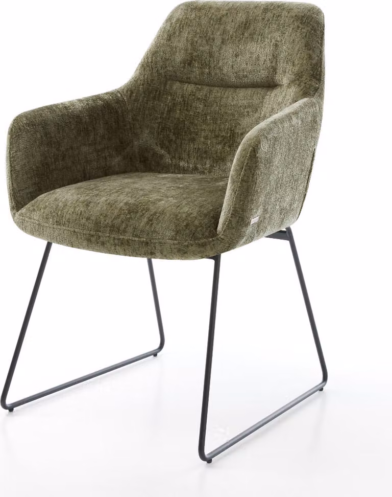 DELIFE Sedia da pranzo Pejo-Flex Chenille Olive Struttura a slitta nera Molle insacchettate