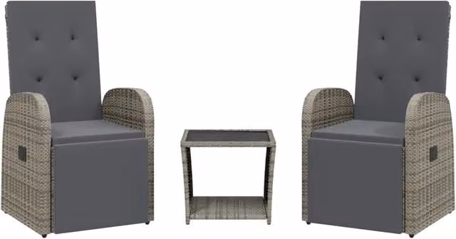 Set da Pranzo da Giardino 3 pz | Set Salotto da Giardino con Cuscini in Polyrattan Grigio