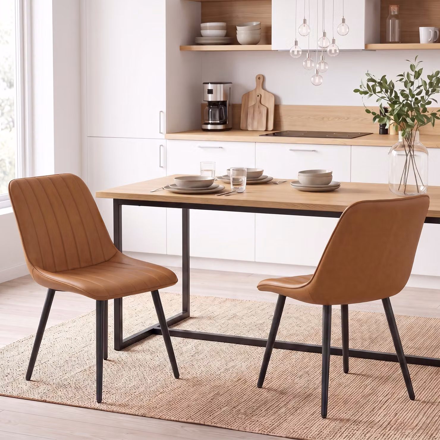 Set di 2 sedie da pranzo HOMCOM con schienale e seduta sagomati, colore marrone, L 51 x P 61 x H 78 cm – 2