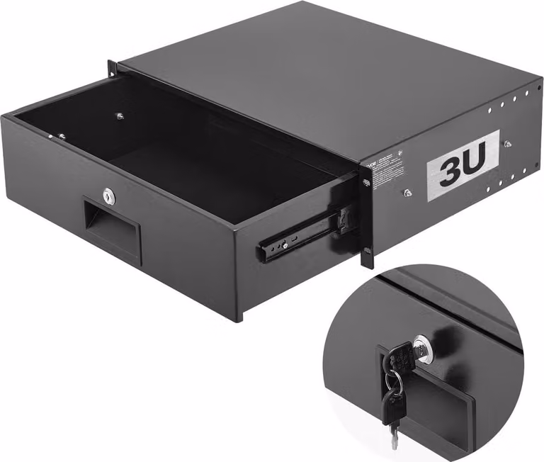 Cassetto da 3U per montaggio su rack, portata massima 22,68 kg, armadio server con serratura, cassetto scorrevole con serratura e fori per la gestione dei cavi, per apparecchiature di rete, server, rack AV o armadi.