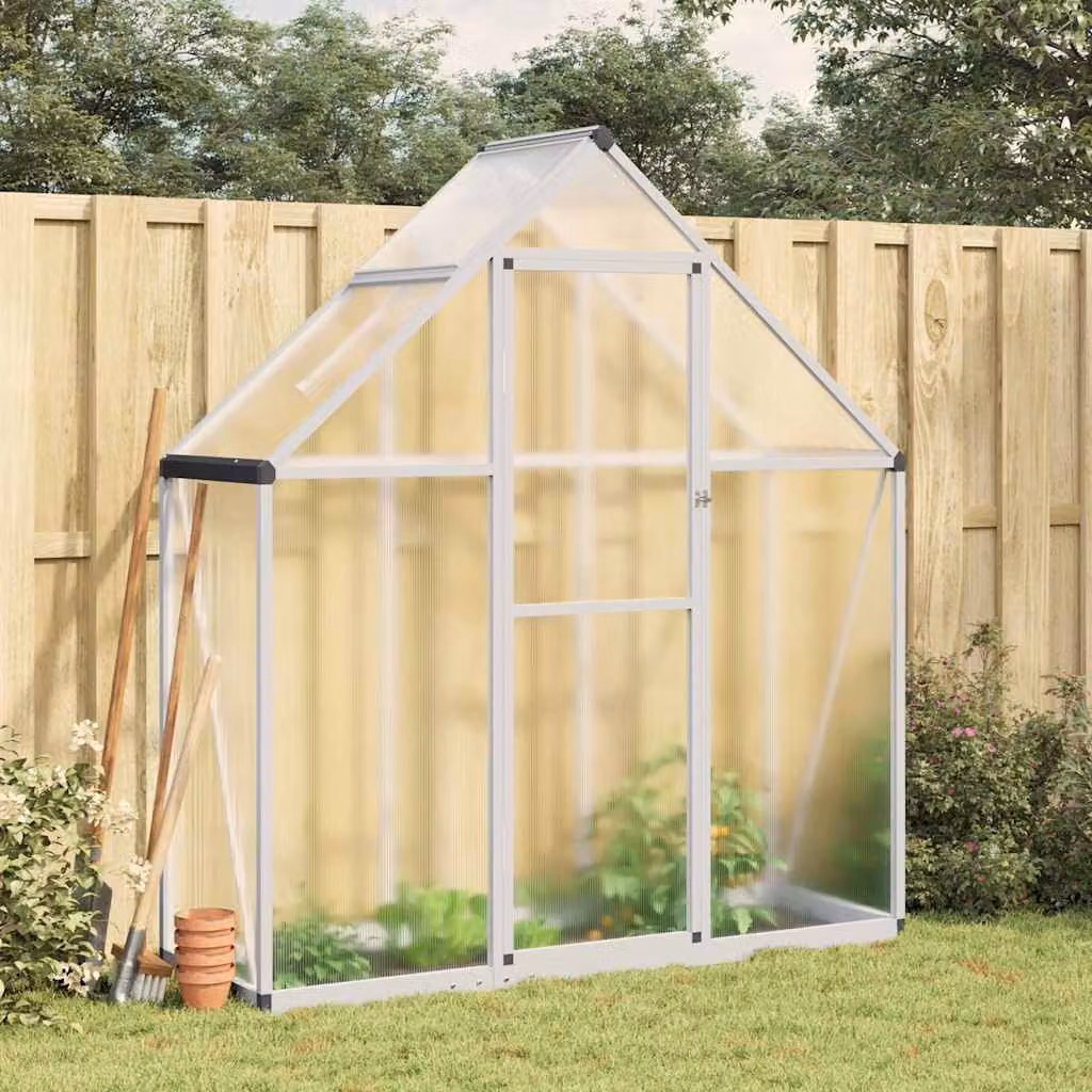Serra vidaXL con base in alluminio argento e pannelli in policarbonato trasparente, L 169 cm x P 58 cm x H 195 cm