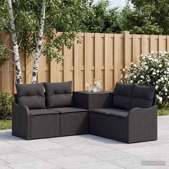 Set di divani 5 pz Nero Rattan sintetico e Acciaio 3447751