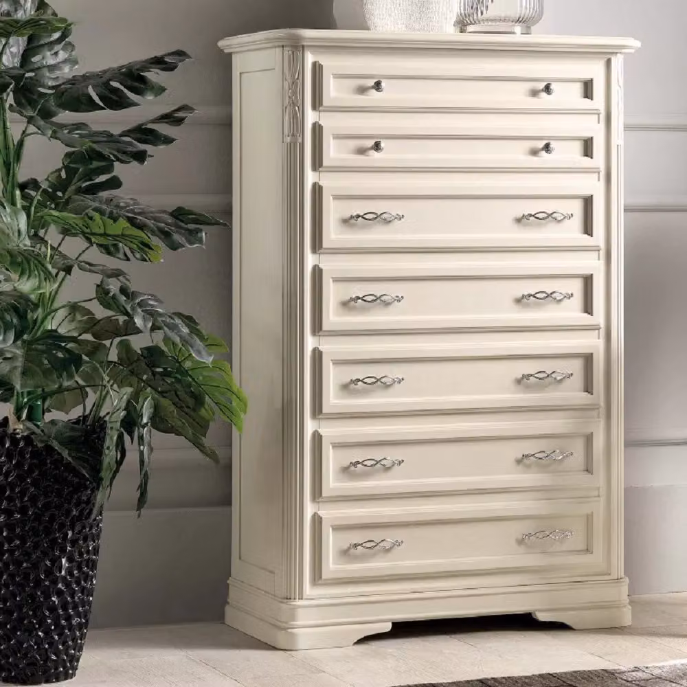 Settimanale classico Mobili 2G con 7 cassetti in legno massello di pioppo colore avorio L: 85 cm, P: 42 cm, H: 128 cm – 4