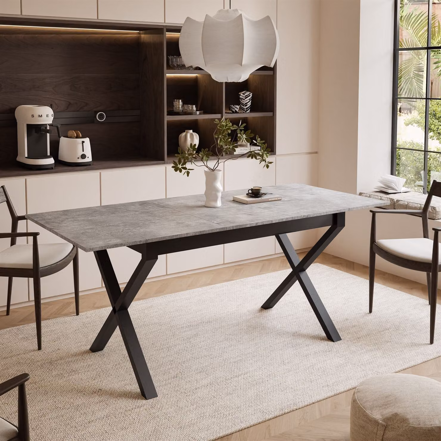 ARTON II tavolo allungabile 140 cm Bellato Grigio, metallo nero Gambe a X