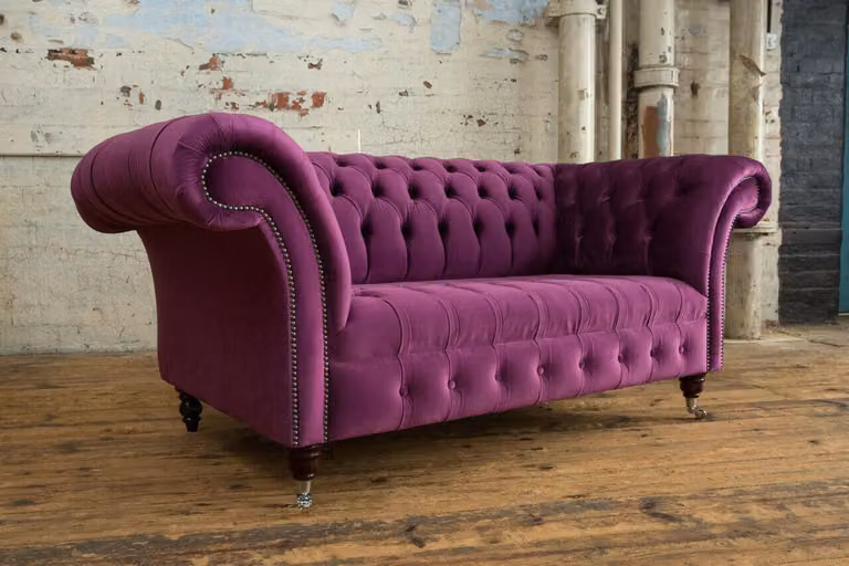 Chesterfield Design Luxus Polster Sofa Couch Sitz Garnitur Leder Lila