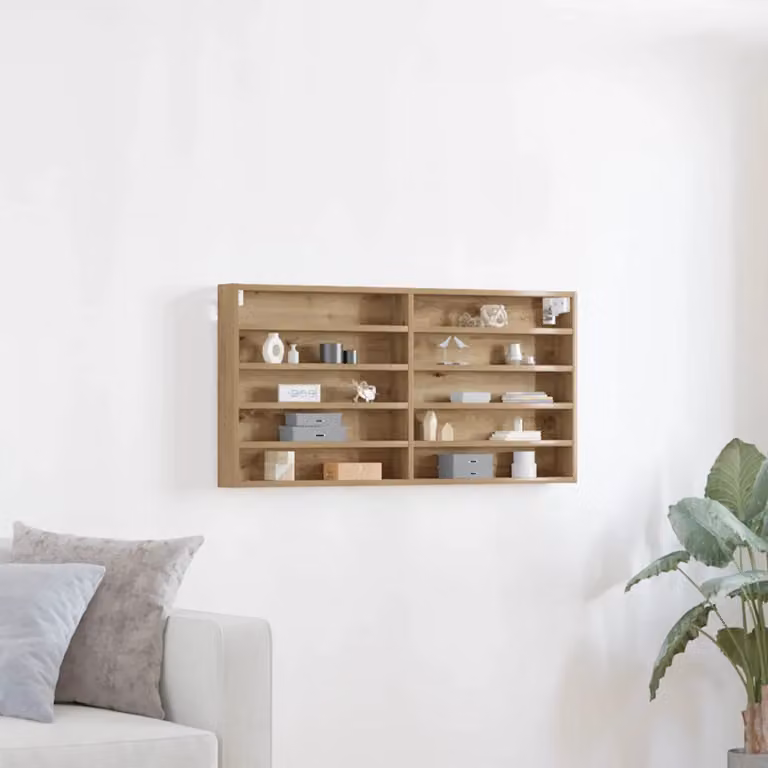 Vetrina da parete vidaXL in rovere marrone con ante in vetro e ripiani interni L 100 x P 8,5 x H 50 cm