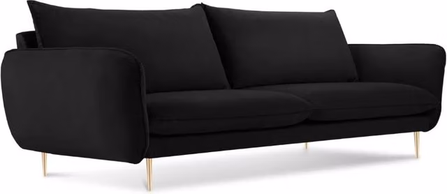 Divano 3 posti Vienna di Cosmopolitan Design in velluto nero con dettagli oro, L: 200 cm, P: 95 cm, H: 53.8 cm – 1