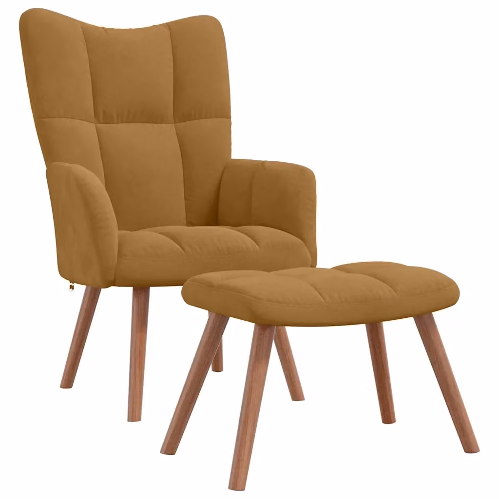 Poltrona Relax con Poggiapiedi in Velluto Marrone con Design Moderno e Struttura Integrata – 2