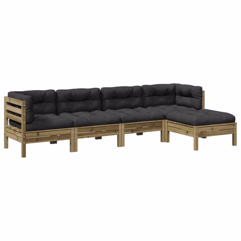 Set Divani da Giardino 5pz con Cuscini Legno Impregnato di Pino