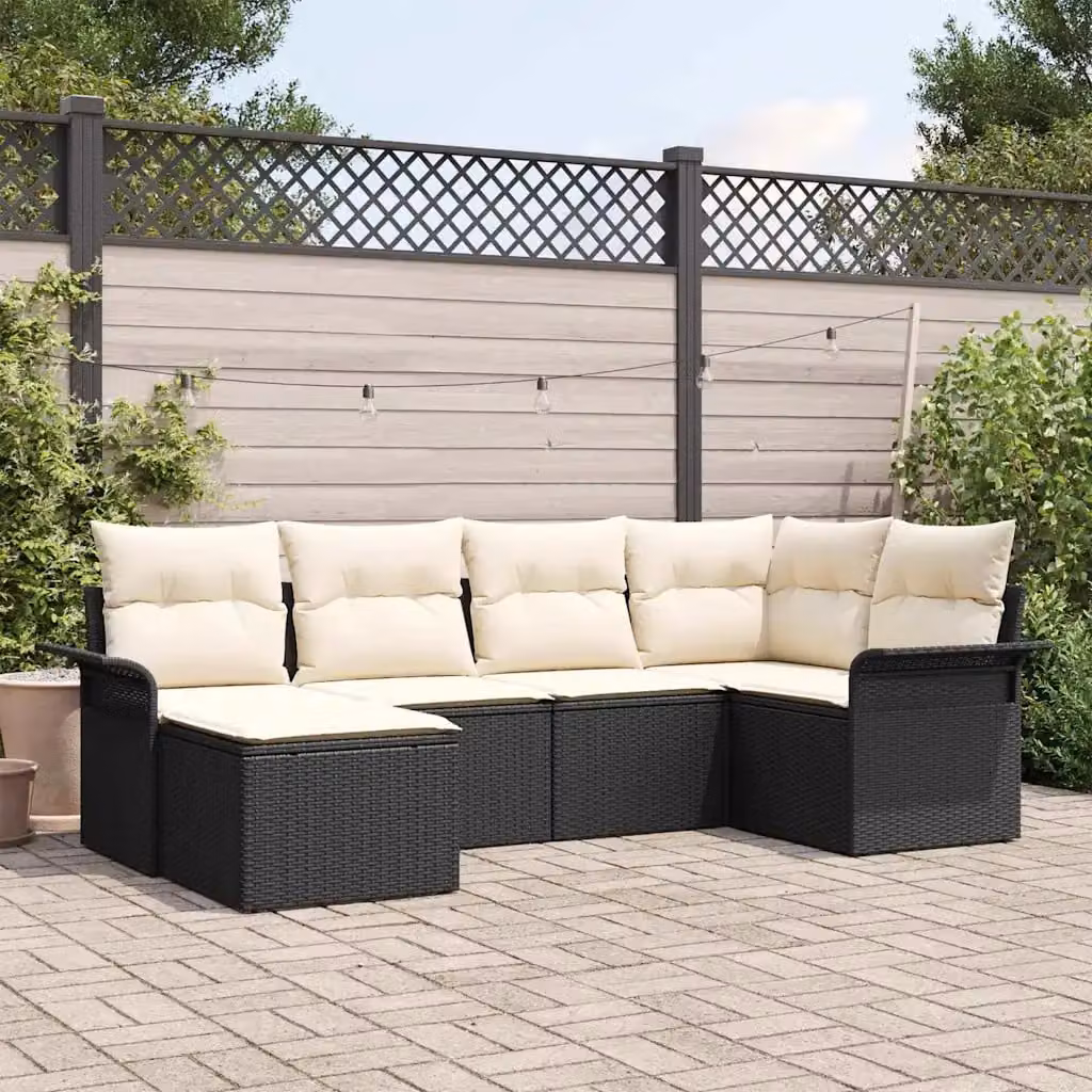 Set Divano da Giardino a L vidaXL 6 pz Nero con Cuscini e Struttura in Acciaio e Polyrattan – 1