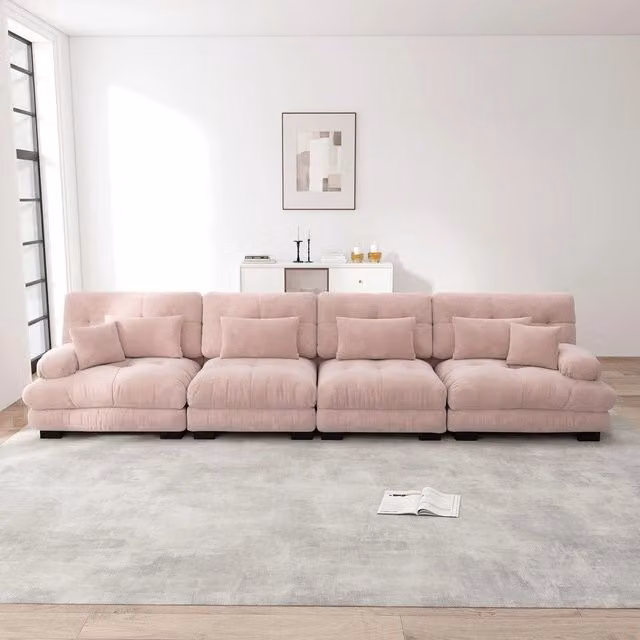 Divano letto angolare 4 posti ¨C Minimal ¨C Rosa in tessuto chenille