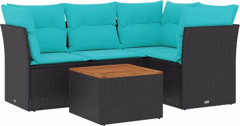 Set Divani da Giardino 5 pz con Cuscini Nero in Polyrattan