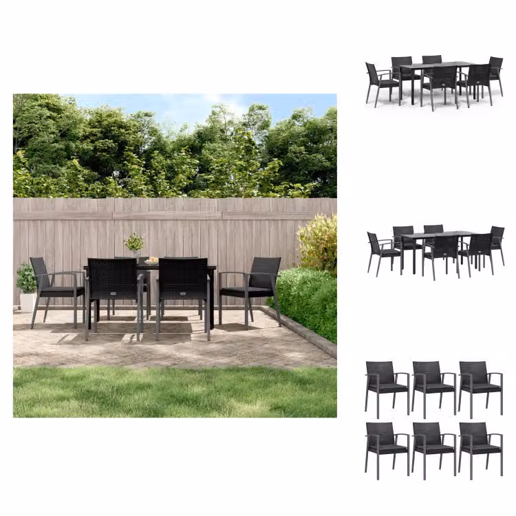 vidaXL Set da pranzo da giardino 7 pezzi con cuscini in polirattan e acciaio - Set di mobili da giardino