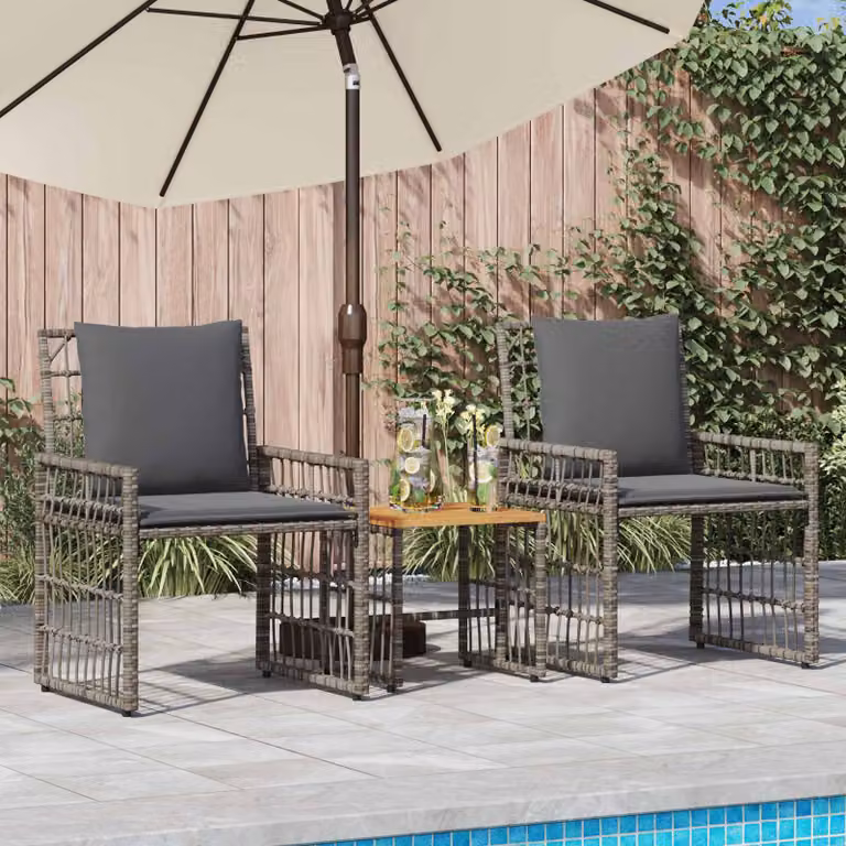 Set di mobili da esterno vidaXL in 3 pezzi in rattan e legno di acacia, colori nero e grigio scuro