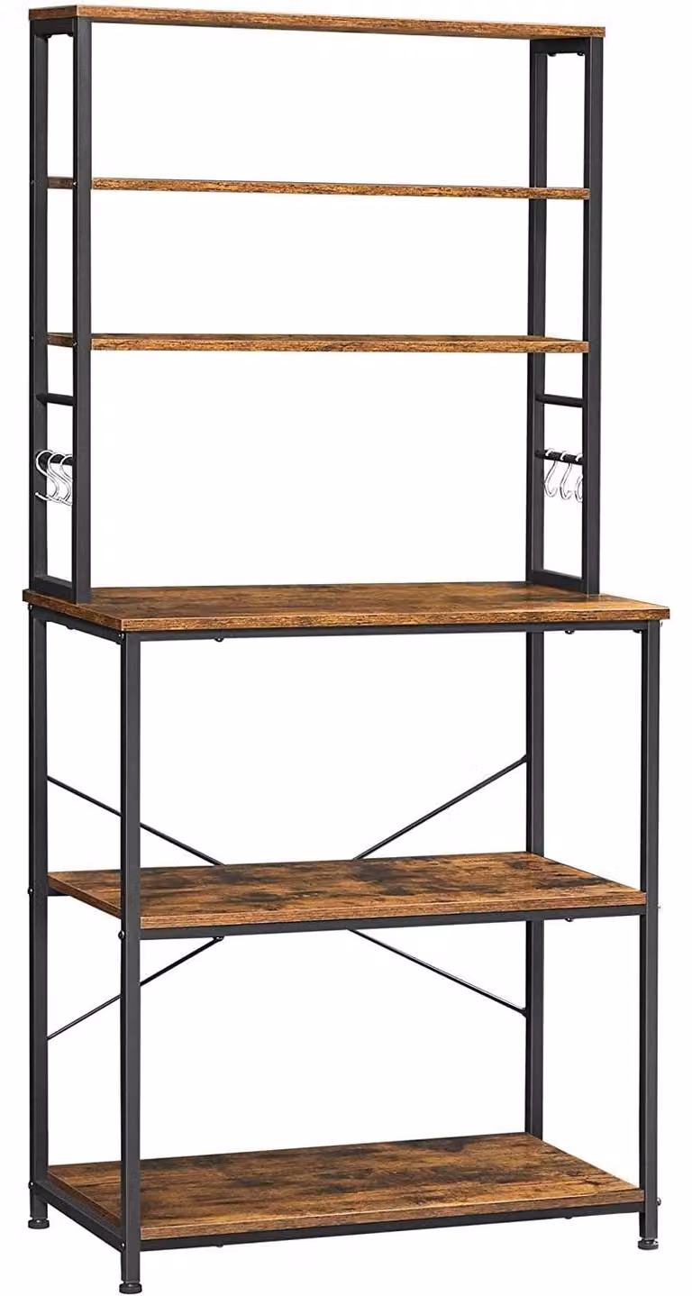 Mensola da cucina con 6 ganci – Metallo industriale – Marrone e nero – 80 x 40 x 167 cm