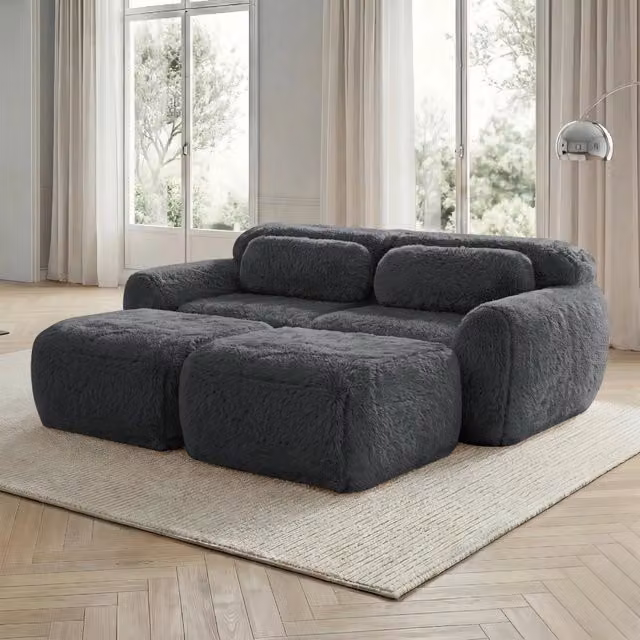 Divano Letto Modulare 2 Posti con Ottoman ¨C MINIMAL ¨C Tessuto Grigio