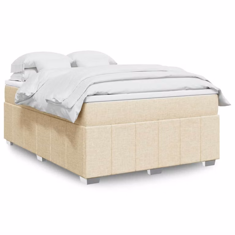 vidaXL Giroletto a Molle con Materasso Ibrido in Tessuto Beige e Bianco L/P/H: 140 x 200 cm