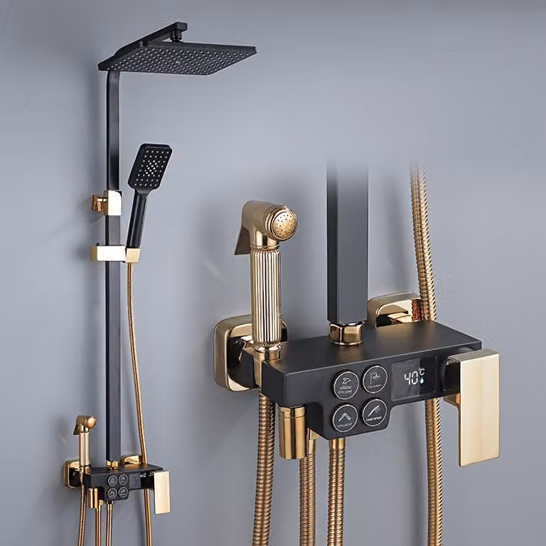 Doccia a soffitto - Doccia a pioggia - Doccia portatile - Bocchetta per vasca - Miscelatore termostatico a quattro funzioni - Nero con display