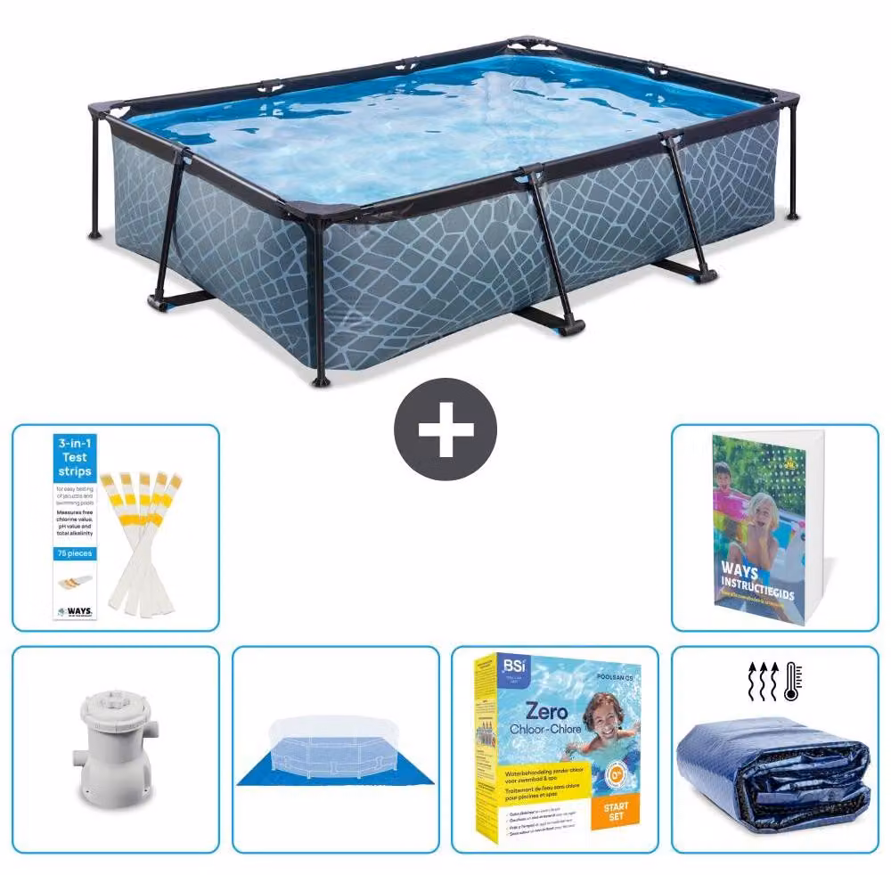 Piscina fuori terra rettangolare - aspetto pietra - 300x200x65 cm - composta da 5 elementi - modello S245
