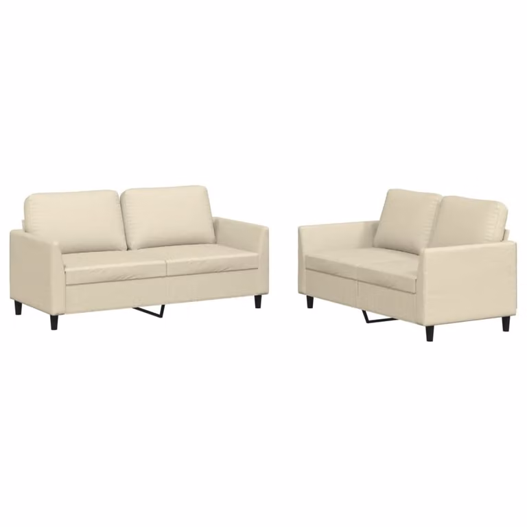 Set di Divani 2 pz con Cuscini crema in Pelle finta