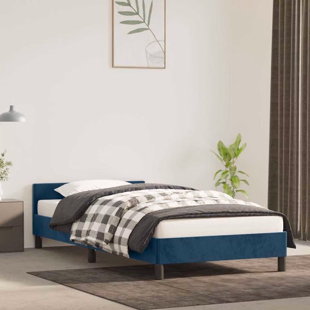 vidaXL Giroletto imbottito in velluto blu scuro con doghe in legno L/P/H: 190 x 90 x 33 cm