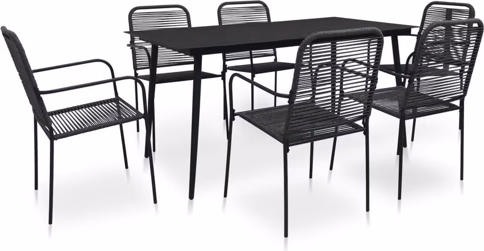 Maison Exclusive - Set da pranzo da giardino 7 pezzi in corda di cotone e acciaio nero