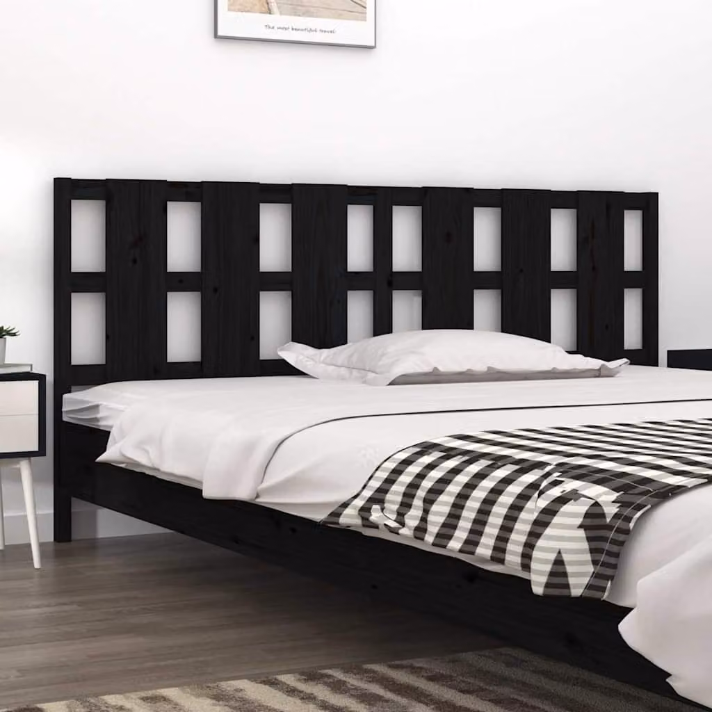 vidaXL Testiera per Letto in Legno Massello di Pino Nero, Stile Rustico, L: 205,5 cm, P: 4 cm, H: 100 cm