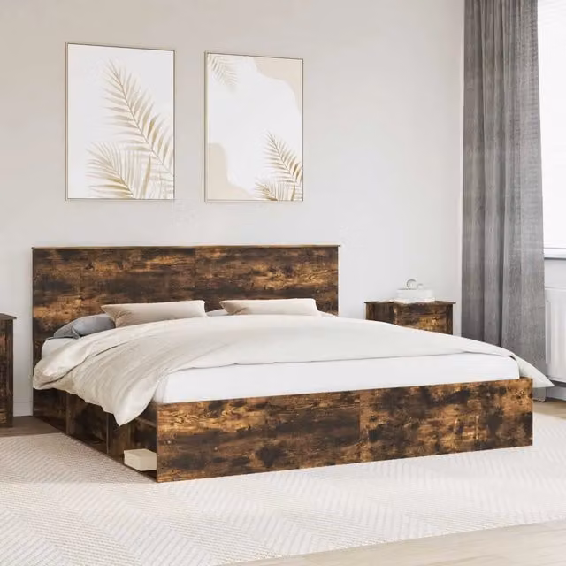 Struttura del letto Rovere Fumo 200 x 200 cm Pino massello 3410969