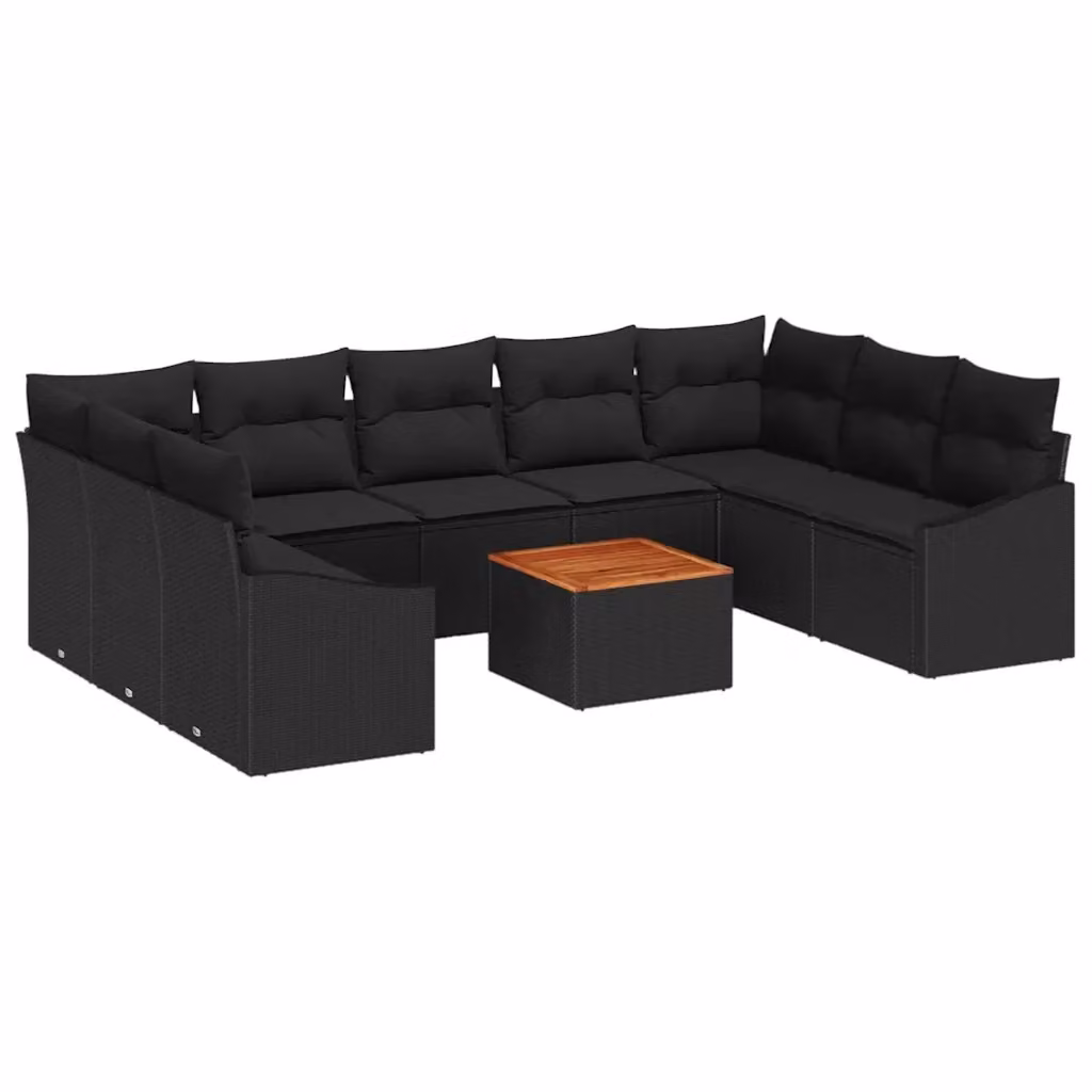 Set Divano da Giardino vidaXL 10 Pezzi a Forma di L con Contenitore e Cuscini Nero in Polyrattan e Acciaio – 2