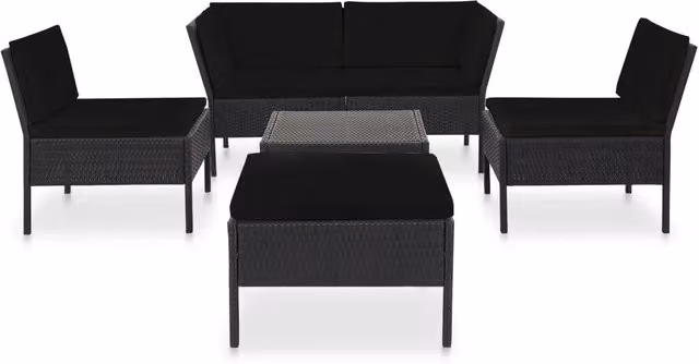 Set Divani da Giardino 6 pz con Cuscini in Polyrattan Nero 48941