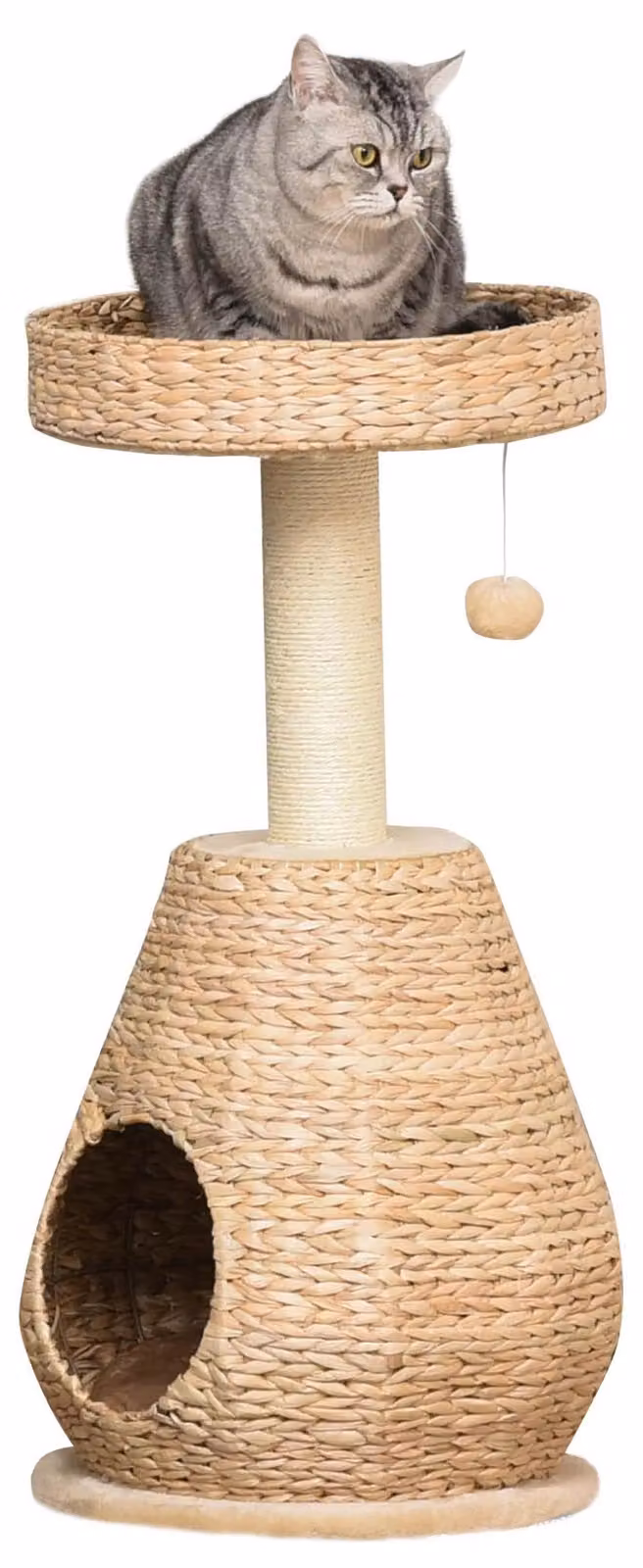 Torre per gatti - Tiragraffi per gatti - Con cuccia - 2 livelli - Pali in sisal - Peluche 82,5 cm - Giallo