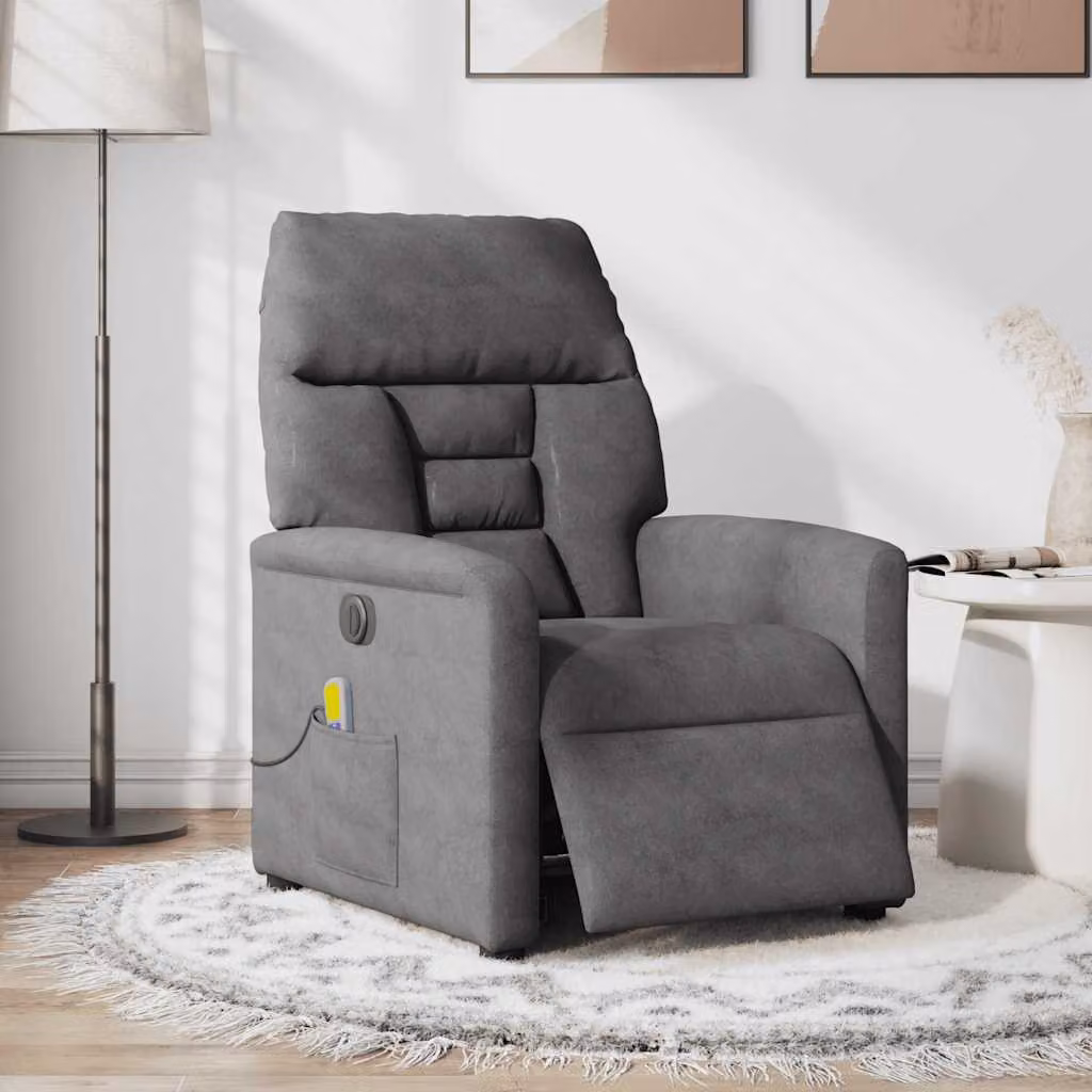 vidaXL Poltrona Reclinante Massaggi Elettrica Grigio Scuro Microfibra