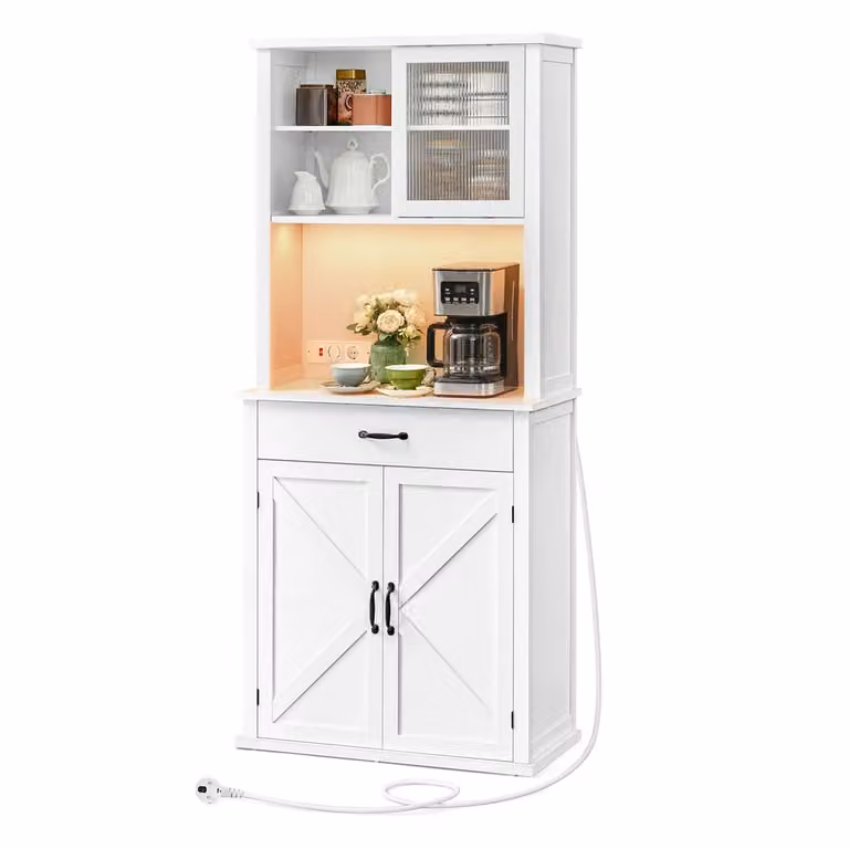 Credenza cucina con luce multipresa e ripiani regolabili, Bianco Nuvola / 80,4l cm