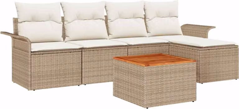 Set Divano da Giardino con cuscino 6 pcs Beige polyrattan