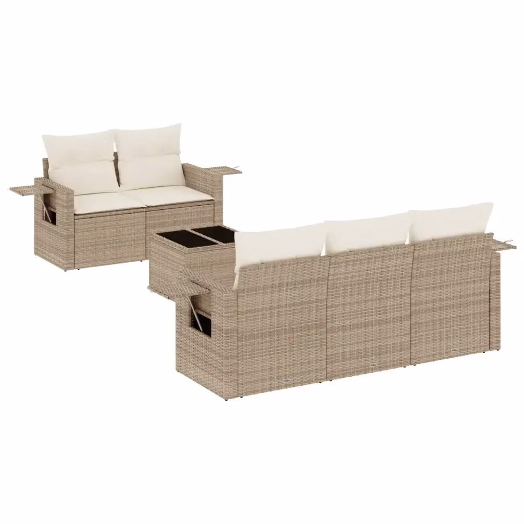Set Divano da Giardino vidaXL 6 pz in Polyrattan con Cuscini Beige e Tavolino Moderno – 2