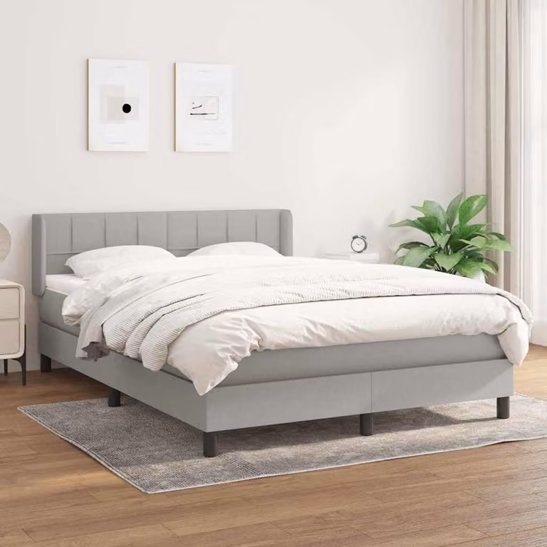vidaXL Giroletto a Molle con Materasso Ibrido in Tessuto Grigio e Bianco L/P/H: 193 x 147 x 88 cm
