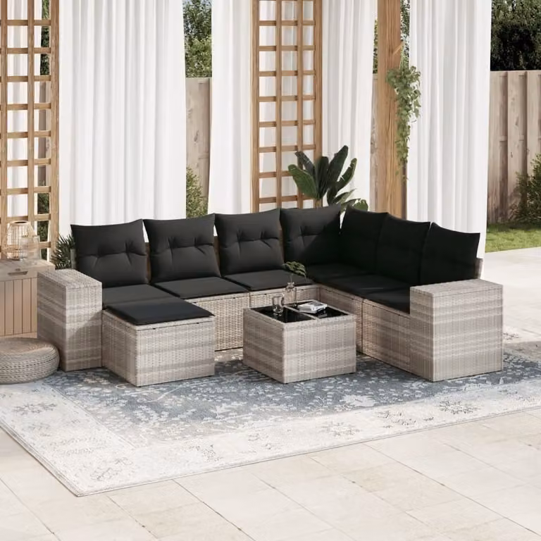 Maison Exclusive - Set Divano da Giardino 8pz con Cuscini Grigio Chiaro Polyrattan