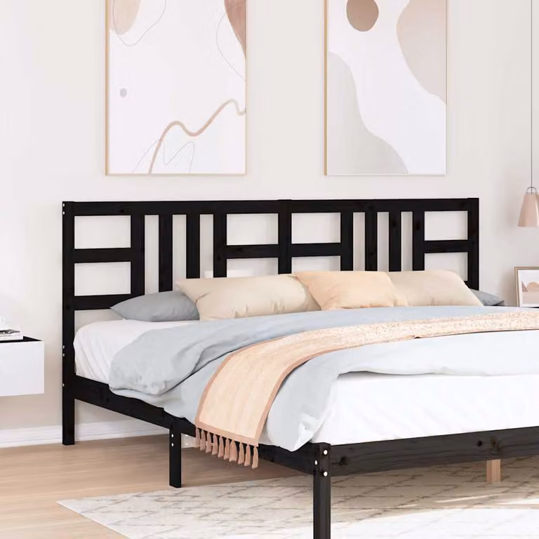 Testiera per letto vidaXL in legno massello di pino, colore nero, L: 206 cm, P: 4 cm, H: 100 cm