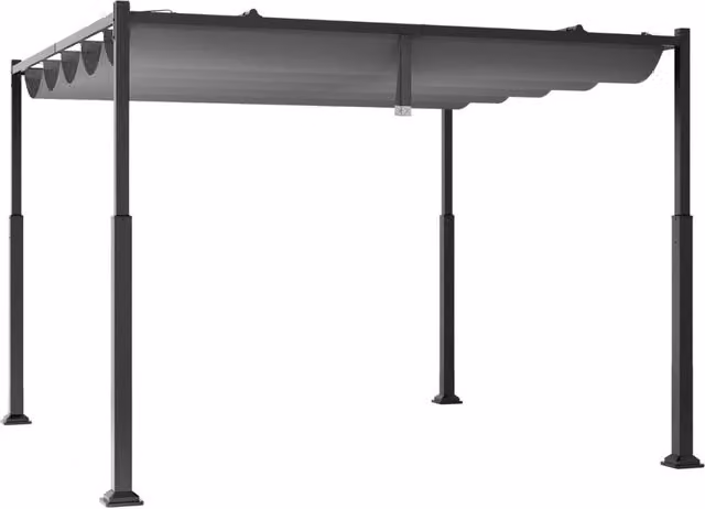 Pergola da esterno con tenda da sole retrattile HELLOSHOP26 in metallo grigio e nero, stile moderno, L/P/H: 310 x 310 x 225 cm