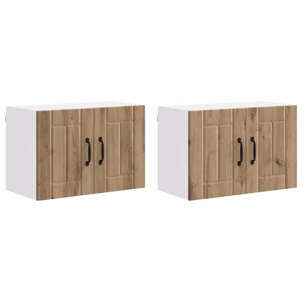 Set di 2 armadi sospesi da cucina moderni vidaXL in legno color rovere marrone con ante a battente – 2