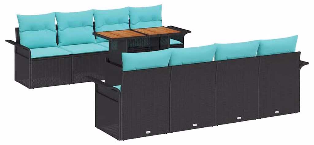 Set Divano da Giardino con archiviazione 9 pcs Nero Poly Rattan