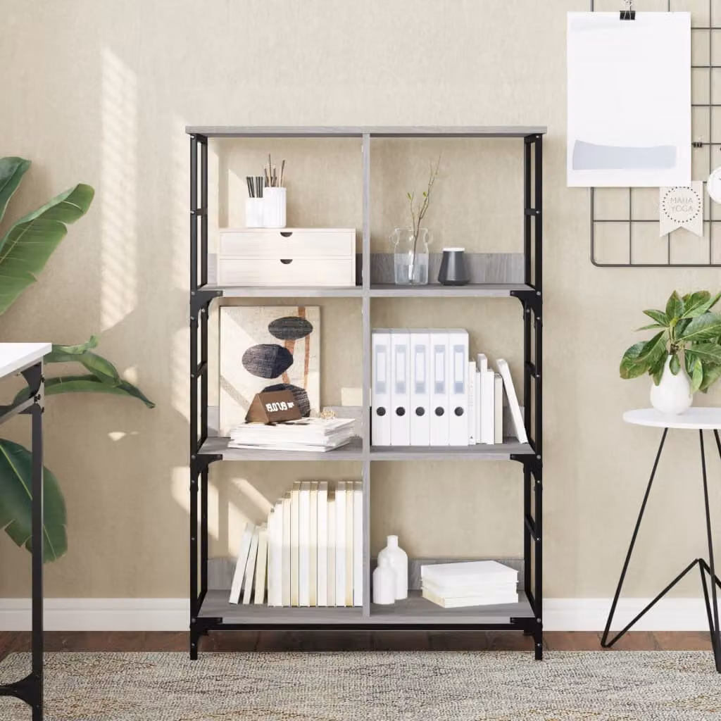 Libreria stile industrial vidaXL in legno e metallo, Grigio, L 78,5 x P 33 x H 117,5 cm