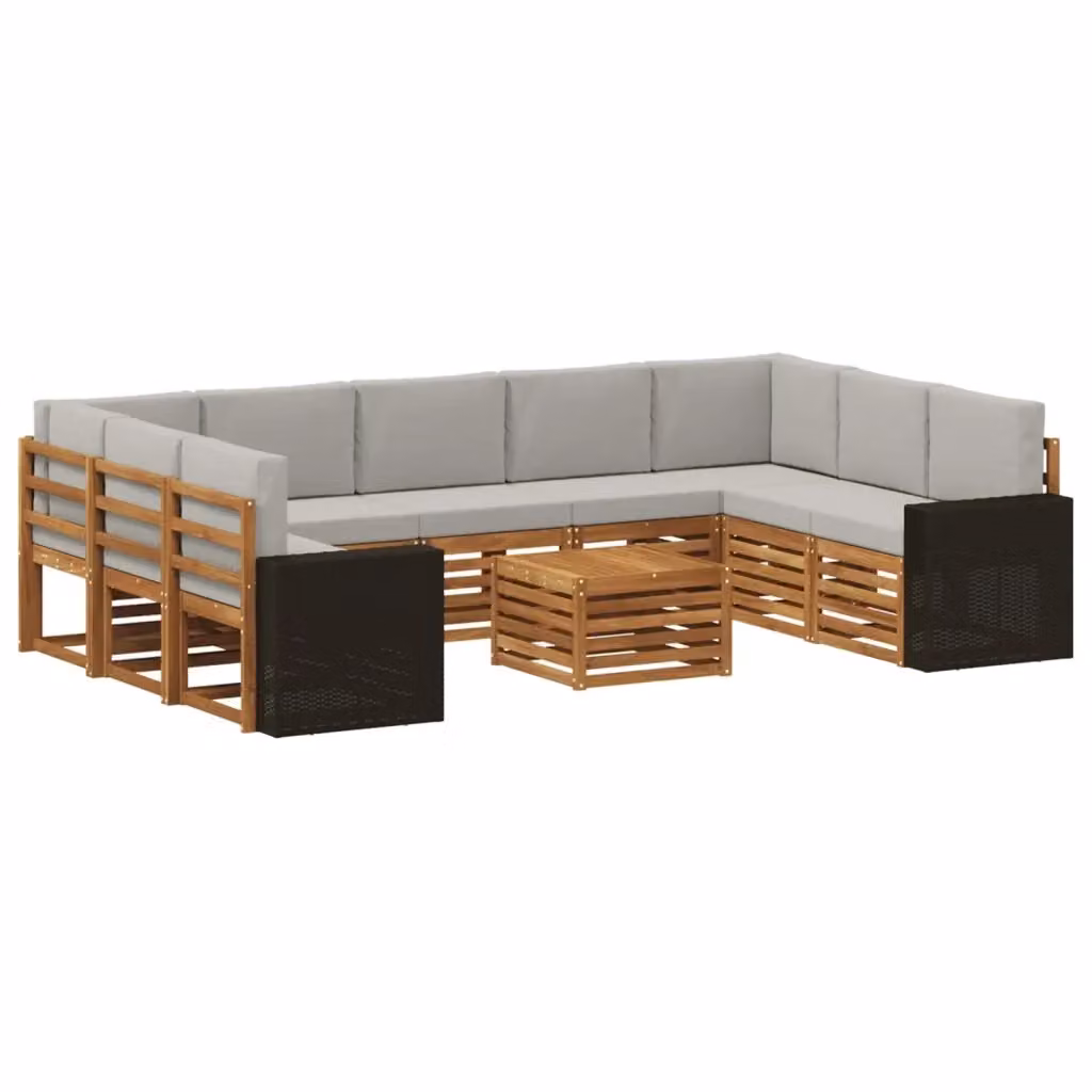Set di divani da esterno vidaXL a forma di L con tavolino da caffè, in legno di acacia e tessuto beige e grigio – 2
