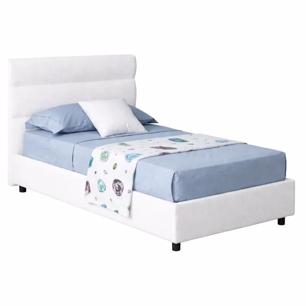 Letto Singolo Adalpina DMORA con Materasso Incluso, Struttura in Metallo e Tessuto con Base a Sollevamento, Bianco, L 80 cm x P 200 cm – 2