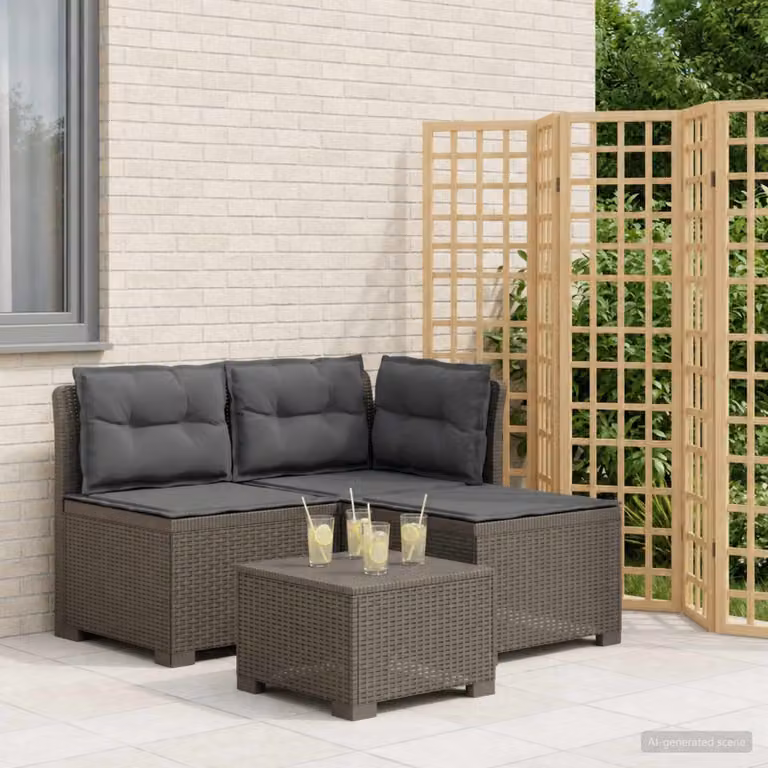 Divano da giardino a L vidaXL con cuscini in look rattan, colore antracite/grigio